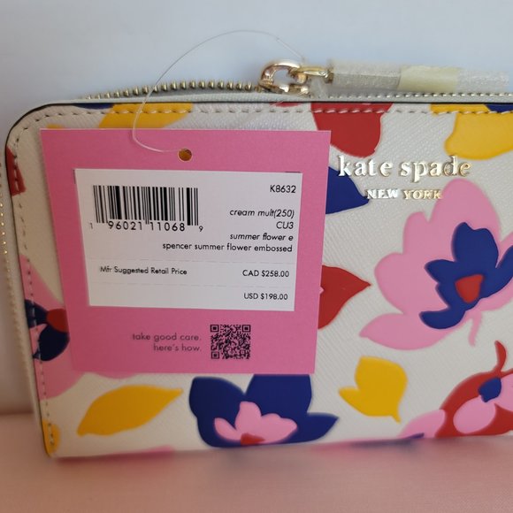 KATE SPADE Spencer Summer Flower Embossed Zip-around Continental Wallet-Cream ⭐ - Picture 15 of 16